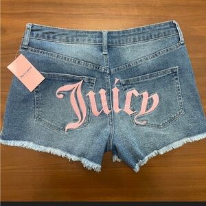 Juicy Couture Blue Denim Jean Shorts with Pink Logo comes with Free Hairclips